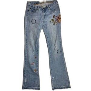 Zana Di Size 7 Womens Jeans Embroidery Bootcut Light Distress Low Rise Stretch